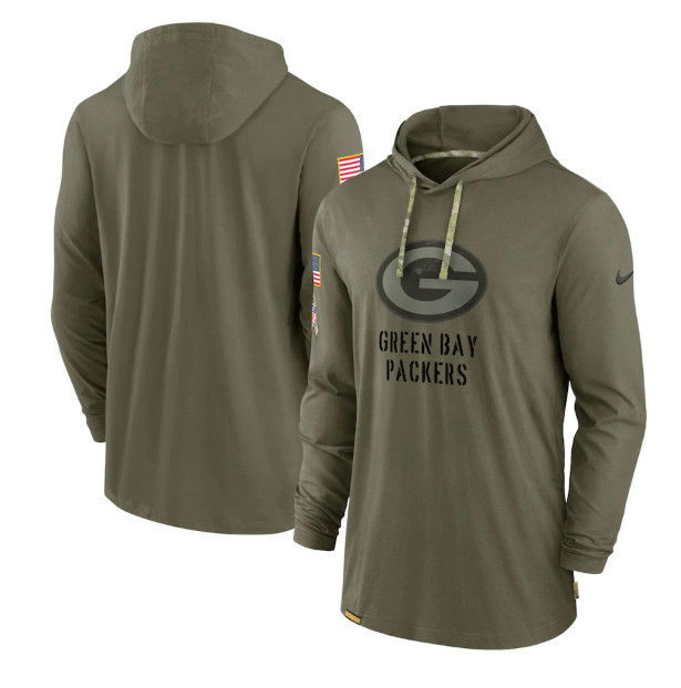 Men's Green Bay Packers 2022 Olive Salute to Service Tonal Pullover Hoodie